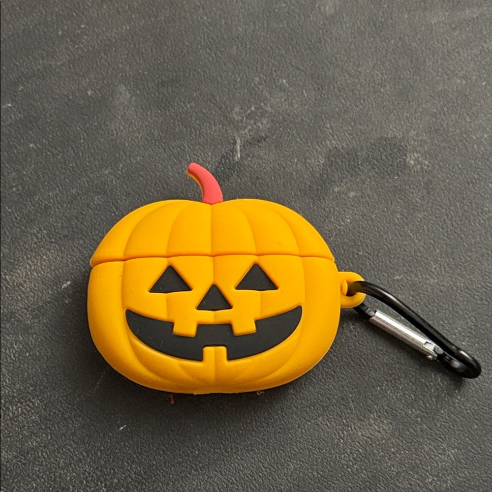 Bright Yellow Silicone Pumpkin AirPods Case with Carabiner